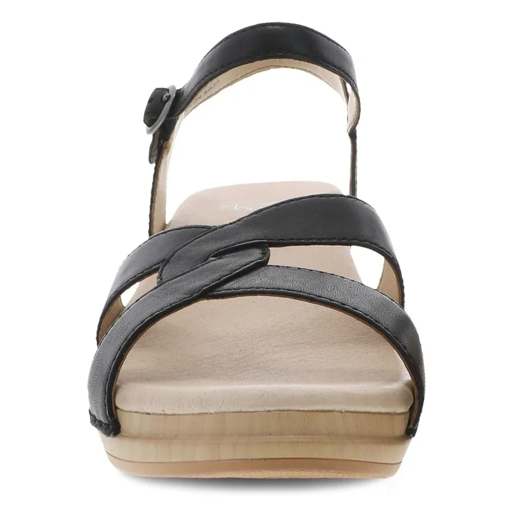 Dansko Black Leather Wedge Sandals